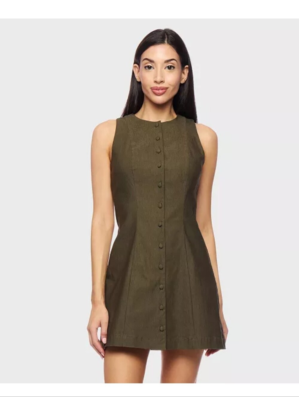 NWT Alex & Sophia Olive Green Mini Dress 11/12 Button Front Sleeveless Y2K